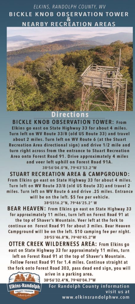 Bickle Knob Observation Tower and Nearby Recreation Areas Map
