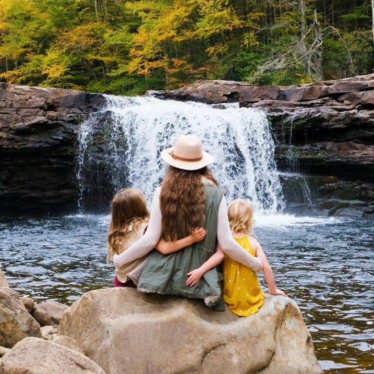 Mom and Daughters enjoying the waterfalls at the High Falls of Cheat