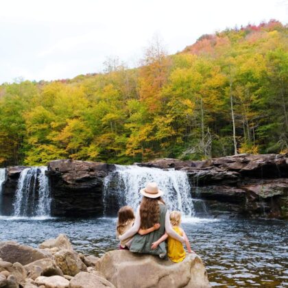 Mom and Daughters enjoying the waterfalls at the High Falls of Cheat